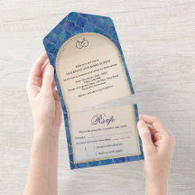 Casamento com Padrão Marroquino em Aquarela Azul