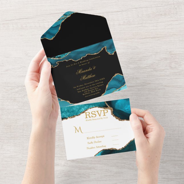 Casamento com Pedra Dourada e Teal Moderno (Aba destacável)