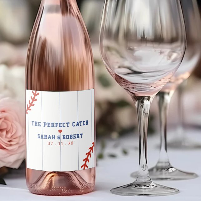 Casamento com Pinstripe no Baseball Softball Sport (Baseball Softball Sport Heart Pinstripe Wedding Sparkling Wine Label
)