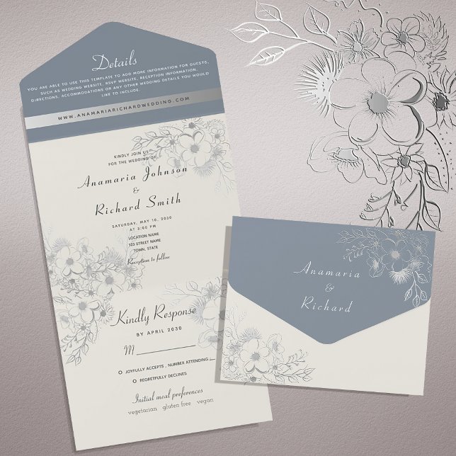 Casamento com Prata Floral e Azul Desbotado (Criador carregado)