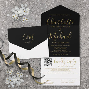 Casamento com QR Code em Letra Moderna Preta e Dou