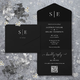 Casamento com QR Code Monograma Preto e Branco