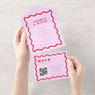 Casamento com Quadro de Onda Retroativo Rosa e Cód