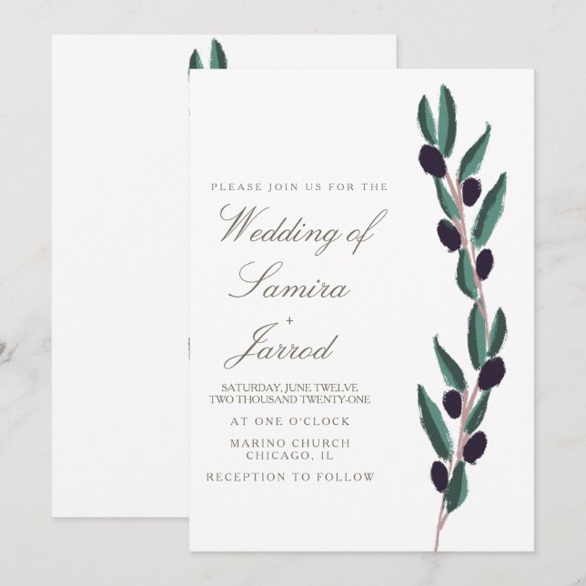 Casamento com Ramo de Oliveira Desenhado à Mão Itá (Frente/Verso)