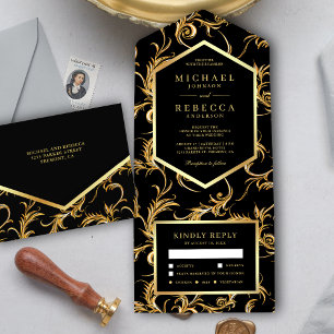 Casamento com Redemoinho de Folha Dourada e Preta
