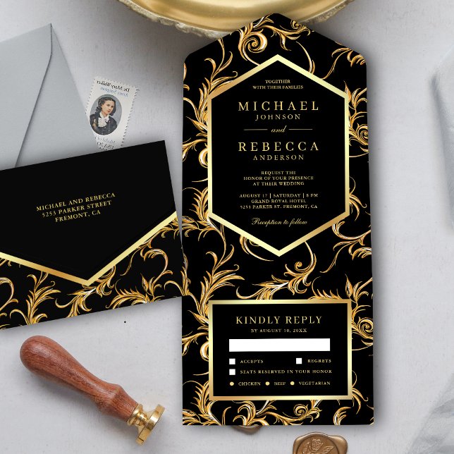 Casamento com Redemoinho de Folha Dourada e Preta (Criador carregado)