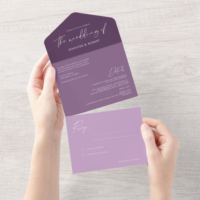 Casamento com Roxo de Caligrafia Moderna (Aba destacável)