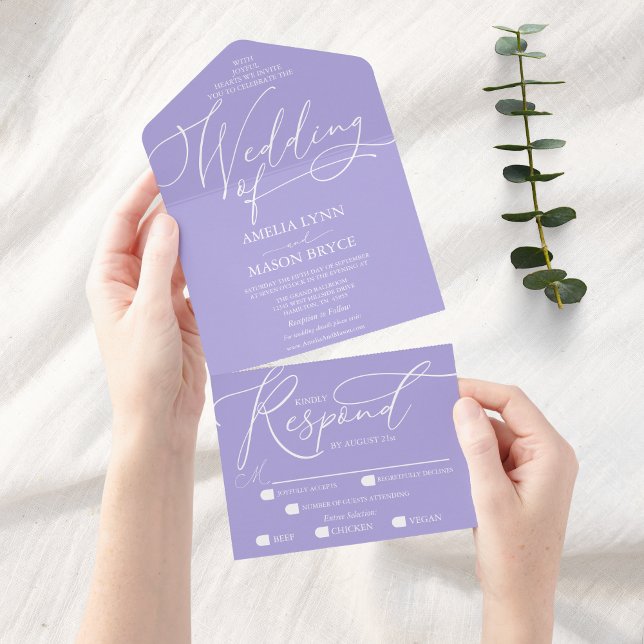 Casamento com Script de Caligrafia Branca e Indigo (Aura Indigo Elegant Script Calligraphy Wedding Invitation All in One)