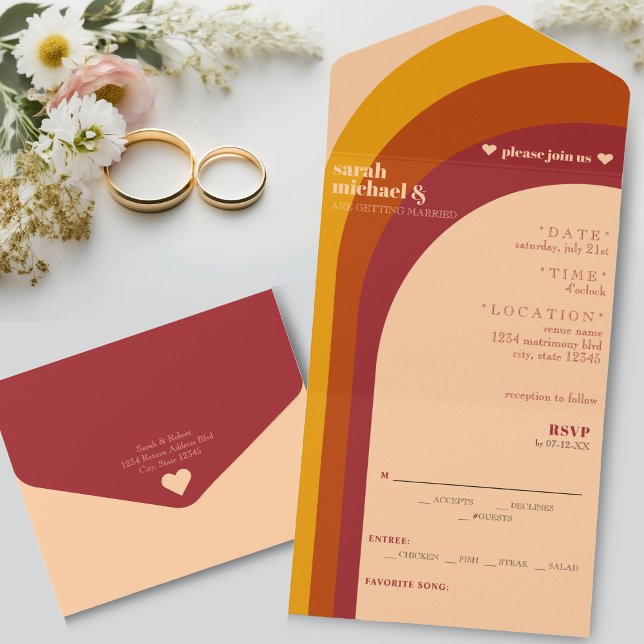 Casamento com Stripe de Arco Curvado Retroativo (Retro Curved Arch Stripe Wedding All In One Invitation)