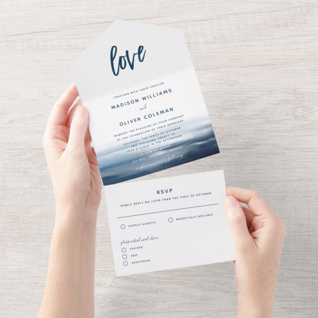 Casamento com Tema do Oceano Praia Pintado Moderno (Aba destacável)