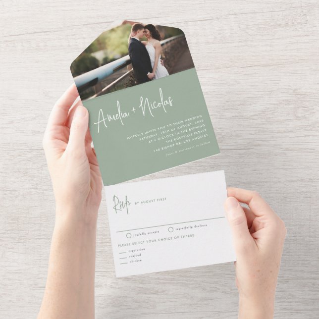 Casamento com Tipografia de Escrita Manual Verde S (Aba destacável)