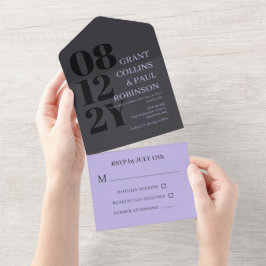 Casamento com Tipografia Elegante Lilac e Cinzas