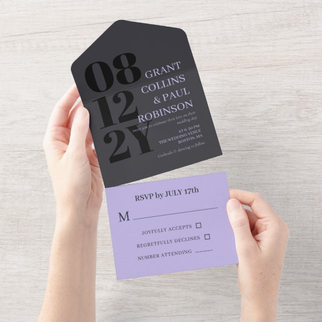 Casamento com Tipografia Elegante Lilac e Cinzas (Aba destacável)