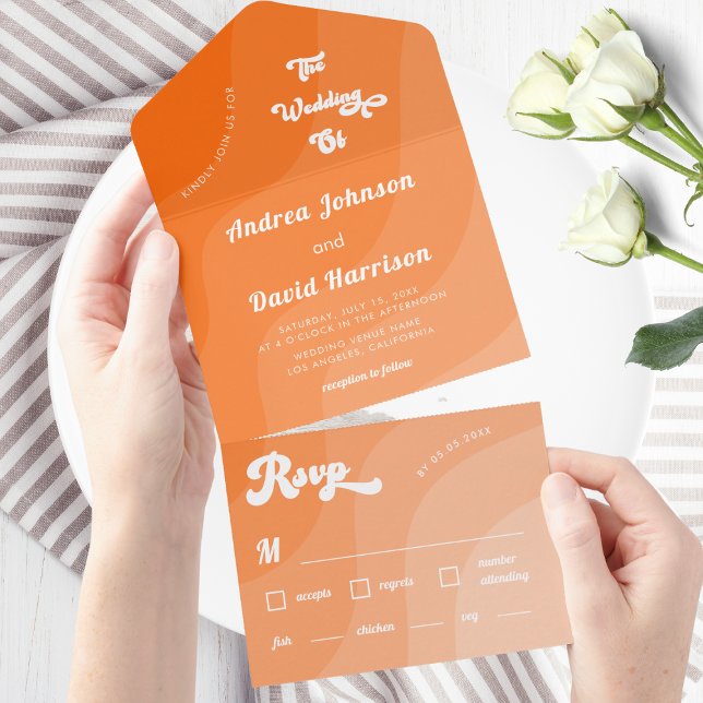 Casamento com Tipografia Peach Orange Retro Waves  (Criador carregado)