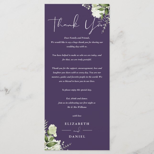 Casamento com Verdes Roxos Obrigado Cartão (Frente)