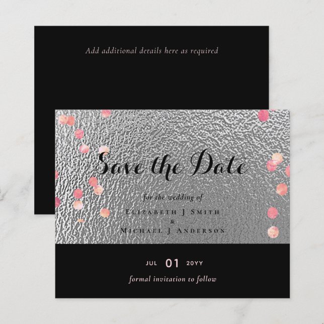 Casamento Confete Rosa Ouro Preto Prata (Frente/Verso)