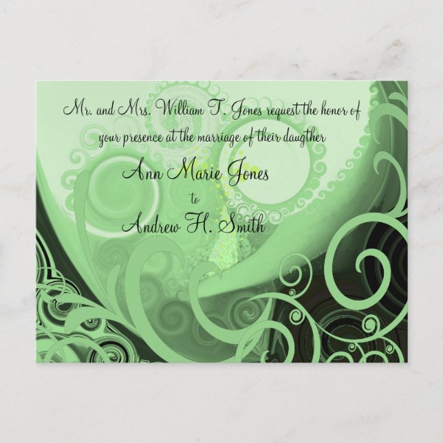 Casamento Convite Cala Lilly Green Swirls (Frente)