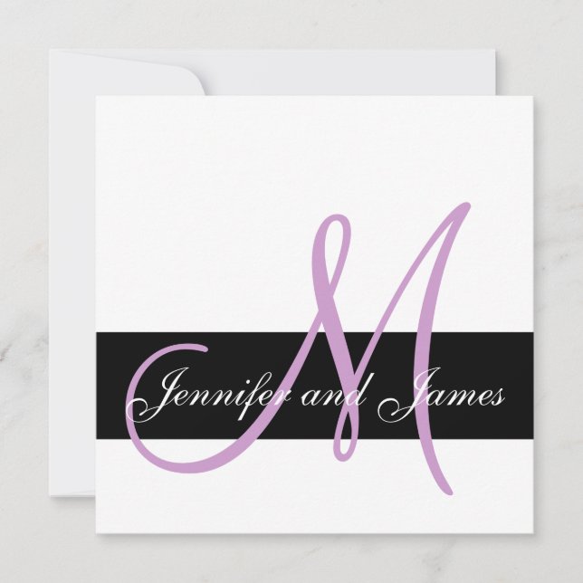 Casamento Convite Monograma Nomes Lilac Roxo (Frente)