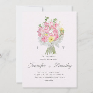 Casamento Convite Roseiras cor-de-rosa botânico
