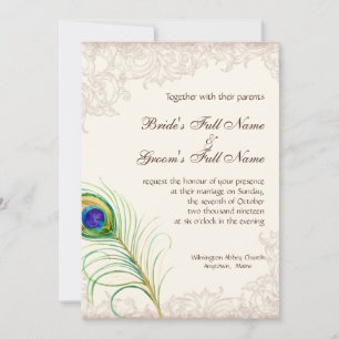 Casamento Convite Vintage Peacock Feather Etch