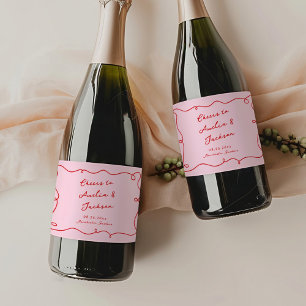 Casamento Cor-de-Rosa e Vermelho Desenhado à Mão C