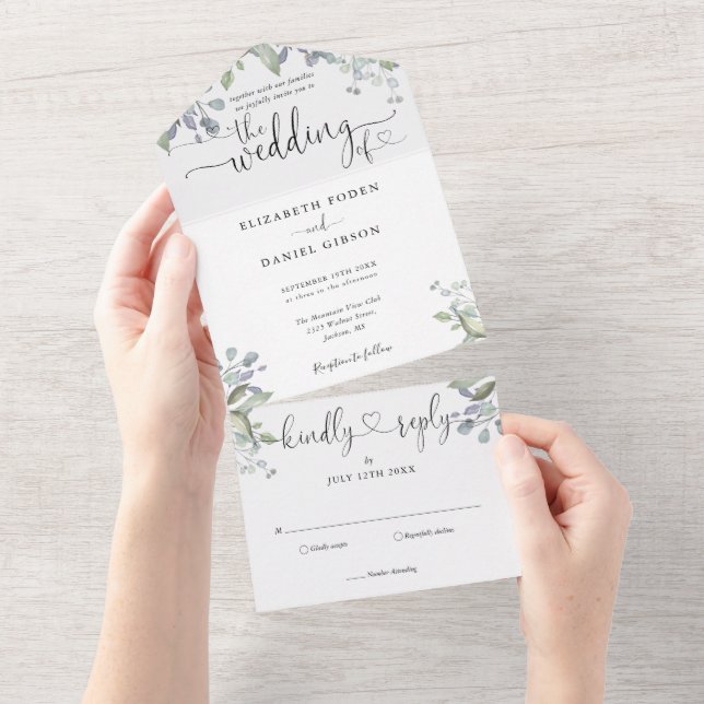 Casamento Corações Florais Elegantes em Script (Aba destacável)