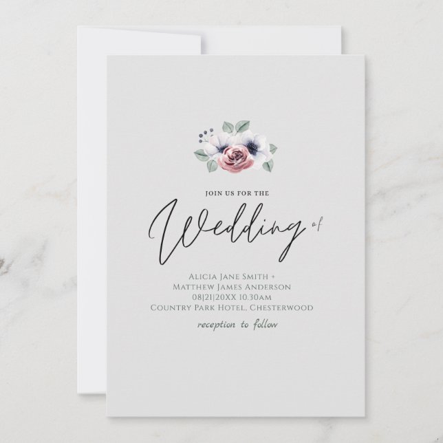 Casamento Corais Azuis com Estilo de Escrita Flora (Frente)