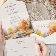 Casamento Country Watercolor Fall Lake Tudo Em Um
