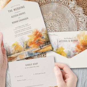 Casamento Country Watercolor Fall Lake Tudo Em Um