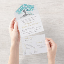 Casamento da Árvore de Folha de Coração Azul Aqua 
