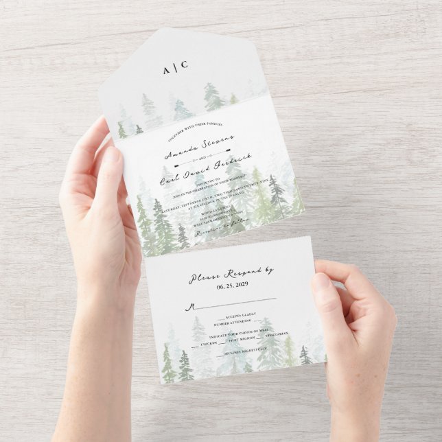 Casamento da Floresta de Pinheiros Rustic Watercol (Tearaway)