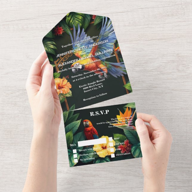 Casamento da ilha de hibiscus de papagaios tropica (Tearaway)