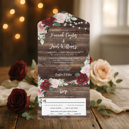 Casamento das Luzes Florais Rustic Wood Burgundy