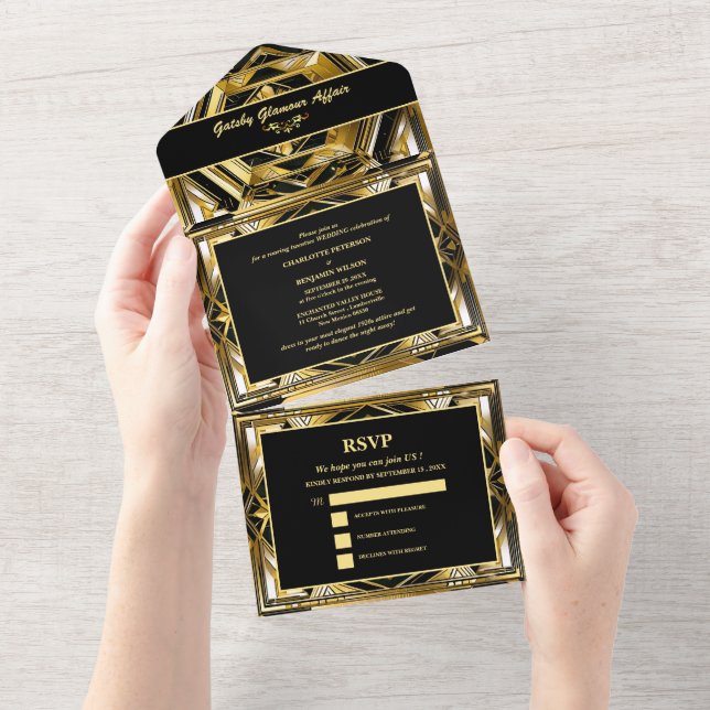 Casamento de 1920 com Gatsby Art Dourado e Preto d (Tearaway)