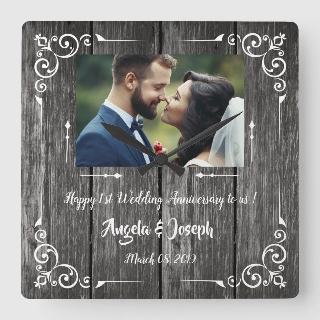 Casamento de 1rua Aniversário Relógio de Madeira O (Frente)