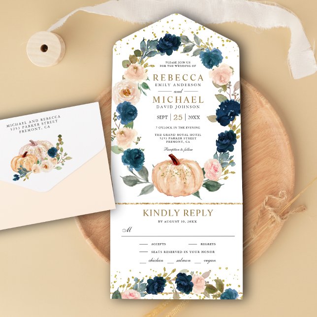 Casamento de Abóbora Floral Azul Naval Rústico e P (Criador carregado)