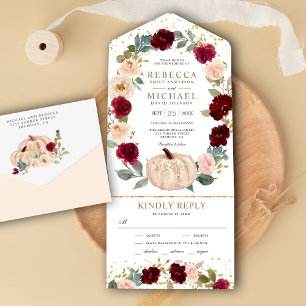 Casamento de Abóbora Floral Rústico Borgonha e Pês