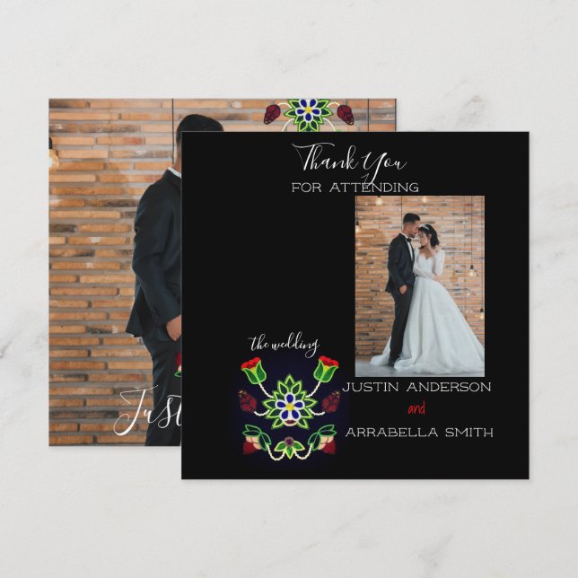 Casamento de Agradecimento Preto Floral Morango Oj (Frente/Verso)