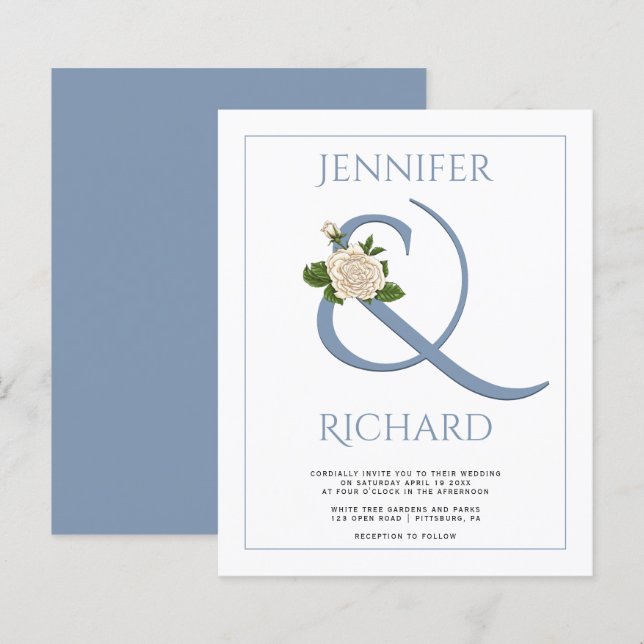 Casamento de ampersas azuis e empoeirado do BUDGET (Frente/Verso)