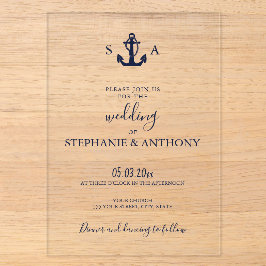 Casamento de Âncora Azul Marinho Náutico Monograma