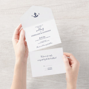 Casamento de Âncora Azul Marinho Náutico Monograma