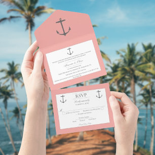 Casamento de Âncora Náutica Simples Coral