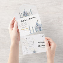 Casamento de Aquarela Elegante Taj Mahal Typology