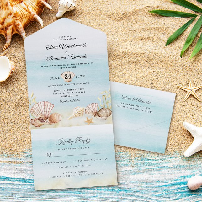 Casamento de Aquarelas Tropicais do Oceano (Criador carregado)