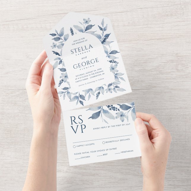 Casamento de Arca Floral de Cor Azul Elegante (Aba destacável)