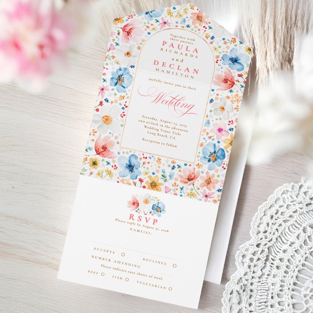 Casamento de Arca Floral do Jardim dos Prados de F (Wildflowers Wedding Invitation with RSVP Card)