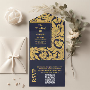 Casamento de Arte Azul Clássica com Código QR Nouv