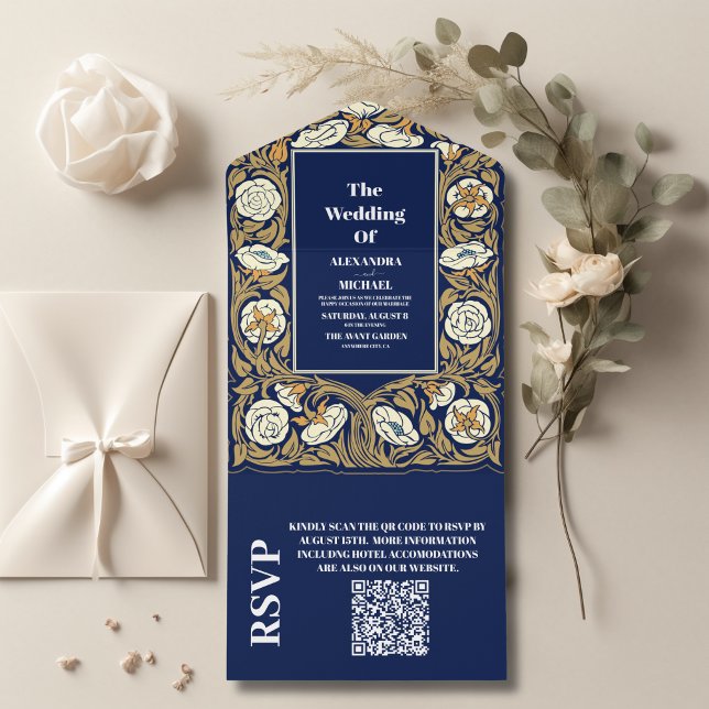 Casamento de Arte Azul Clássica com Código QR Nouv (Criador carregado)