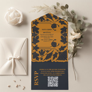Casamento de Arte Azul Nouveau Dourado do Código Q