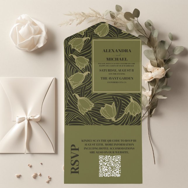 Casamento de Arte Verde Clássica com Código QR Nou (Criador carregado)
